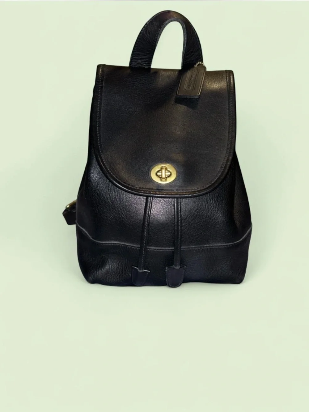 VTG COACH 9960 Black Leather Backpack Turnlock
